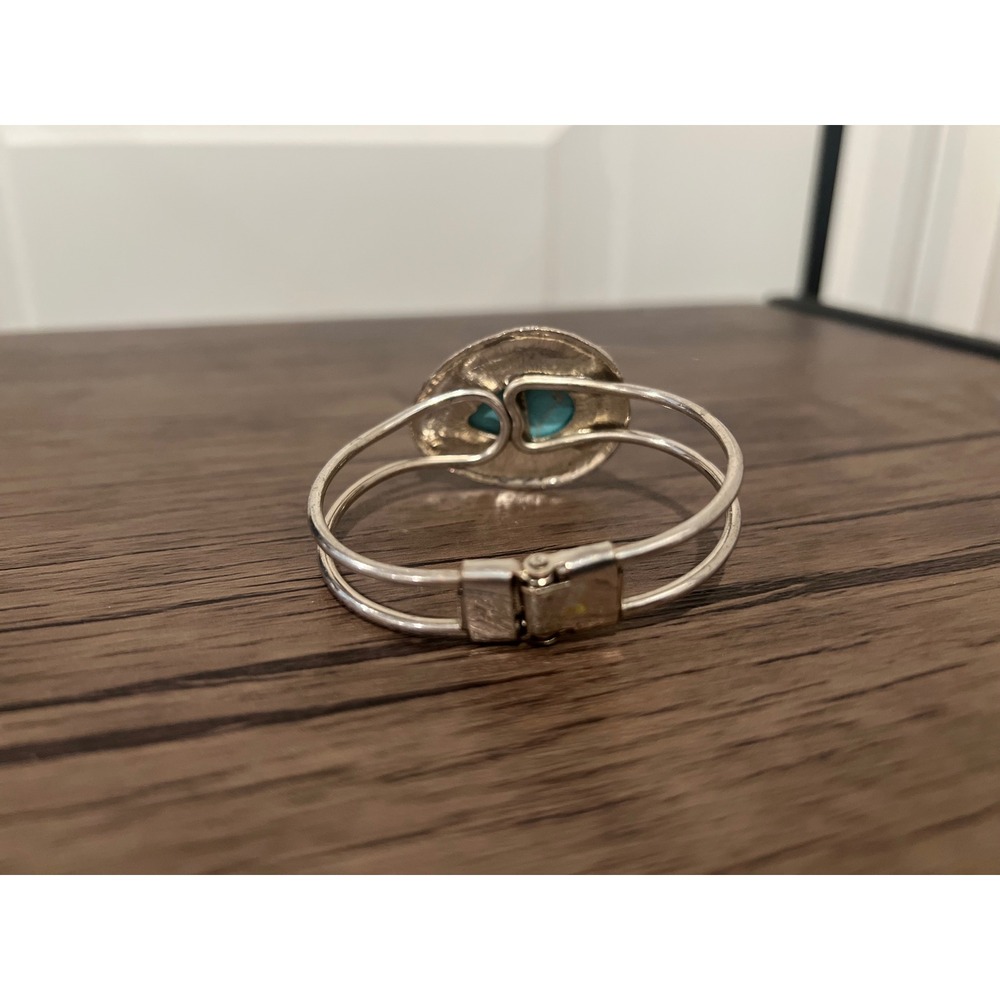 Cuff Bracelet Silver Faux Turquoise Southwestern Boho Western Rodeo Bangle - Picture 3 of 6